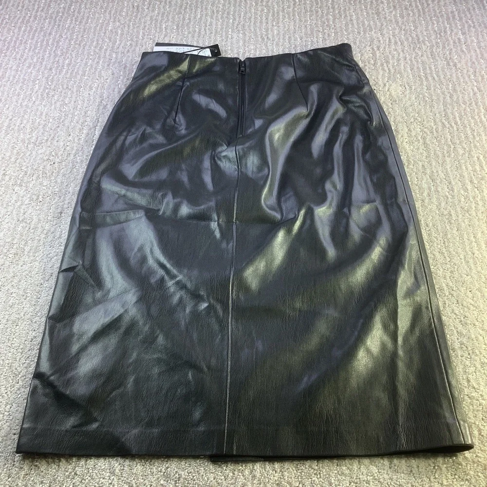 Faux Leather Black Pencil Skirt - Unbranded